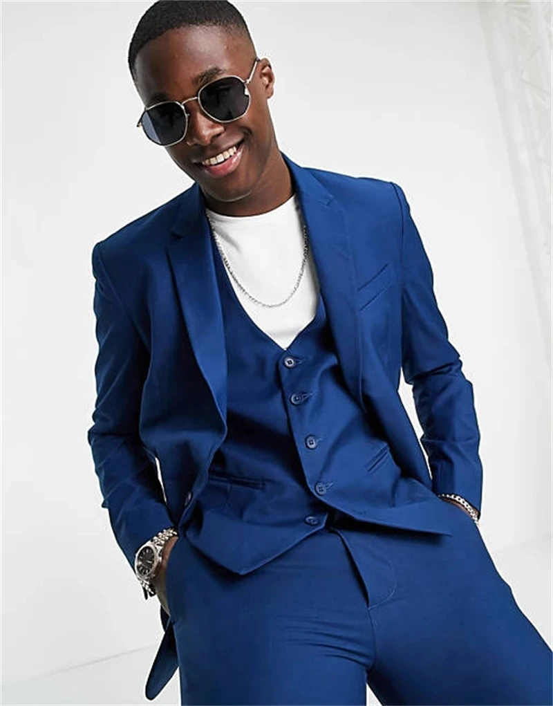 

Dark Blue Men Suits 3 Pieces Modern Casual Custom Made High Quality Wedding Suits Fit Slim Formal Casual Coat+Pant+Vest Male Set