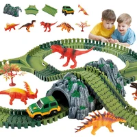 dinosaur track set 144 pcs dinosaurs world flexible variable racing track toys dino slot car game toys railway racing game t