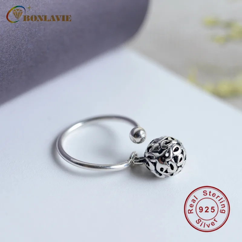 BONLAVIE S925 изящное серебряное кольцо в виде колокольчика Ретро дизайн регулируемые