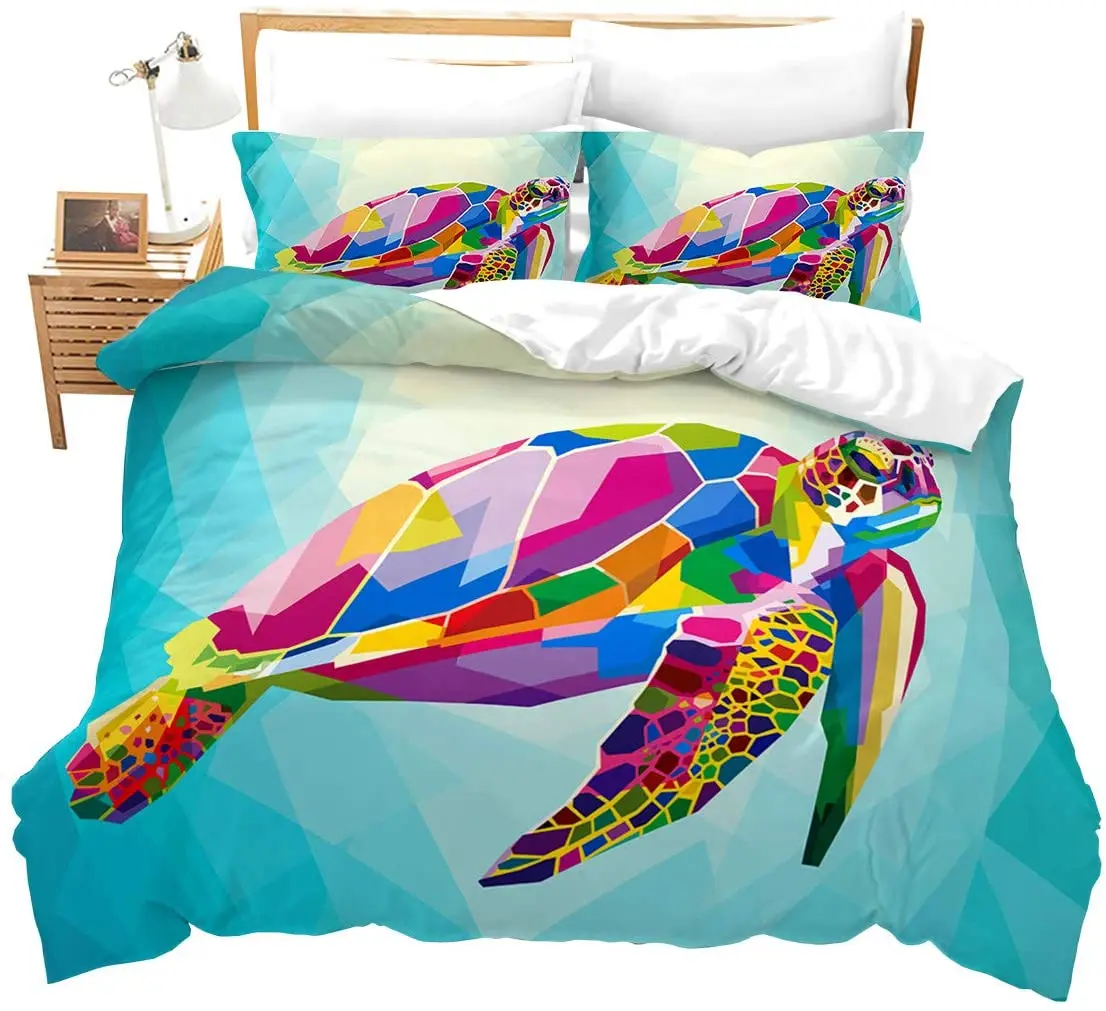 

Feelyou Turtle Duvet Cover Set Twin Size for Kids Watercolor Turtle Bedding Set Marine Comforter Cover with 1Pillow Shams