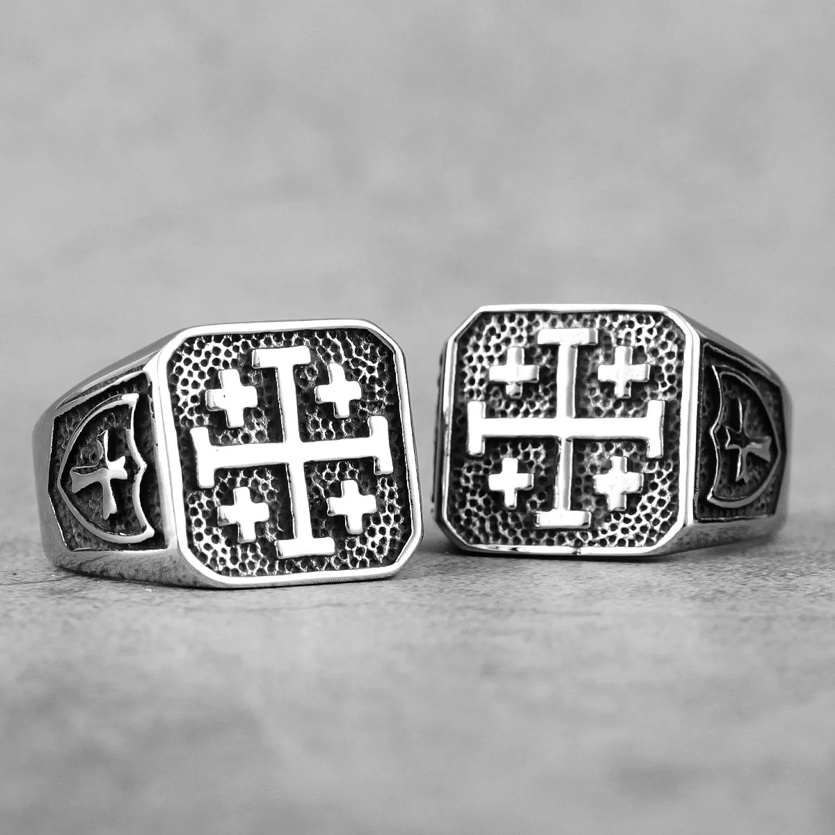 

Jerusalem Cross Religion Stainless Steel Mens Rings Simple Retro for Male Boyfriend Biker Jewelry Creativity Gift Wholesale