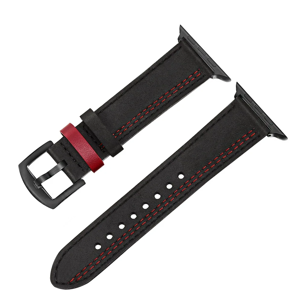

Genuine Cow Leather Watchband for iWatch Apple Watch SE Series 6 5 4 3 2 1 38mm 40mm 42mm 44mm 316L Steel Clasp Band Wrist Strap