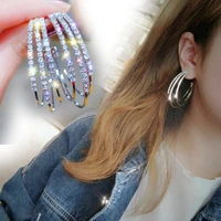 shining round gold hoop earrings for women teens girls silver gold rhinestone crystal earrings party daily fashion jewelry gifts