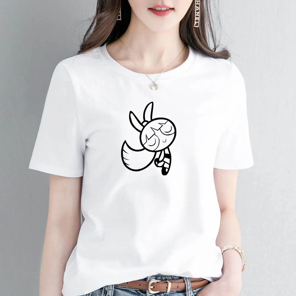 Новинка 2020 Kawaii топы Powerpuff футболка для девочек полиция Харадзюку уличная одежда