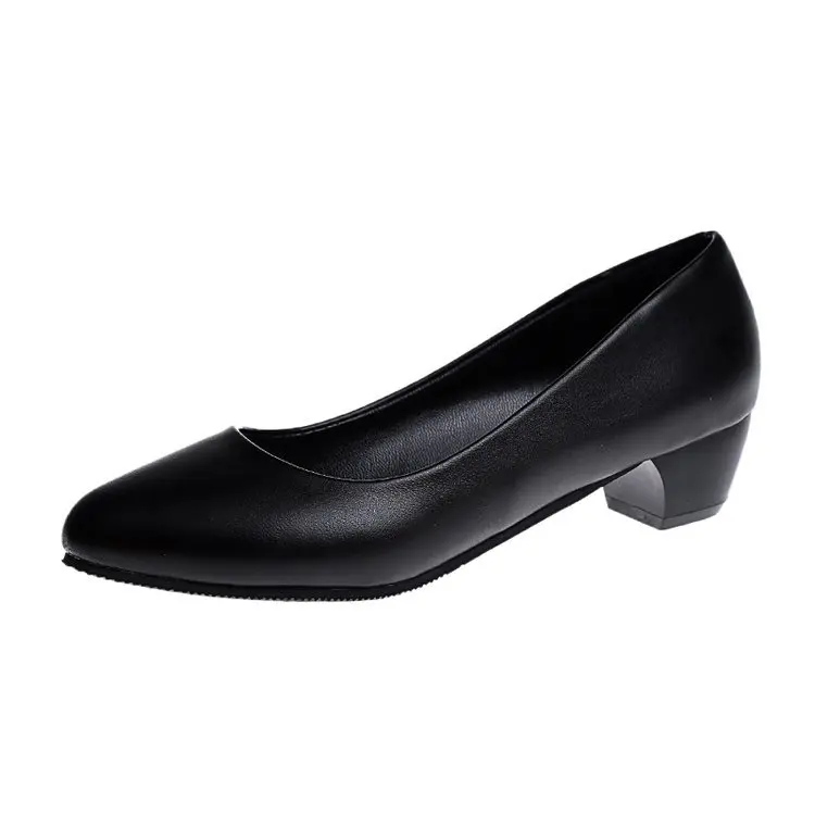 

Summer Women Pointed Toe Slip on Low Heel PU Leather Shoes Work Party Office Business Shoes Black Large Size Sexy Woman Pumps