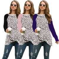 ar5408 european and american 2021 sexy womens fashion leopard print twist stitching long sleeved t shirt top