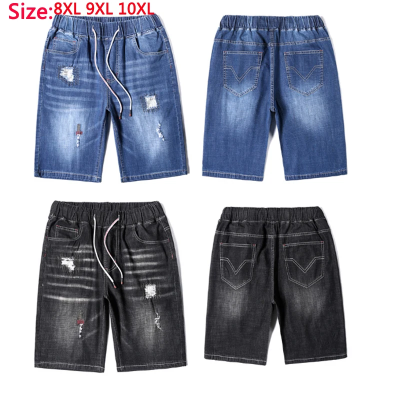 Большие мужские новые летние Брендовые джинсовые шорты из хлопка с отверстиями