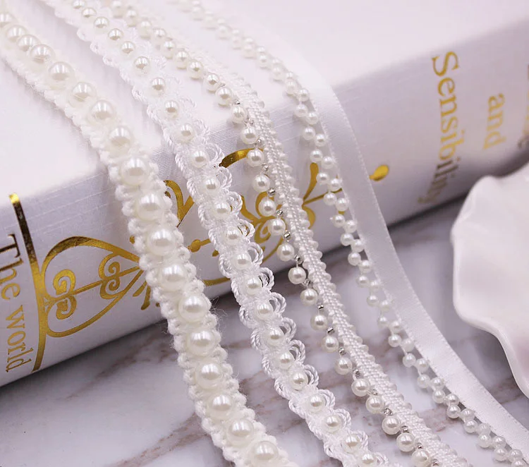 5 ярдов белая жемчужная отделка из бисера кружевная лента для платья ткань сделай