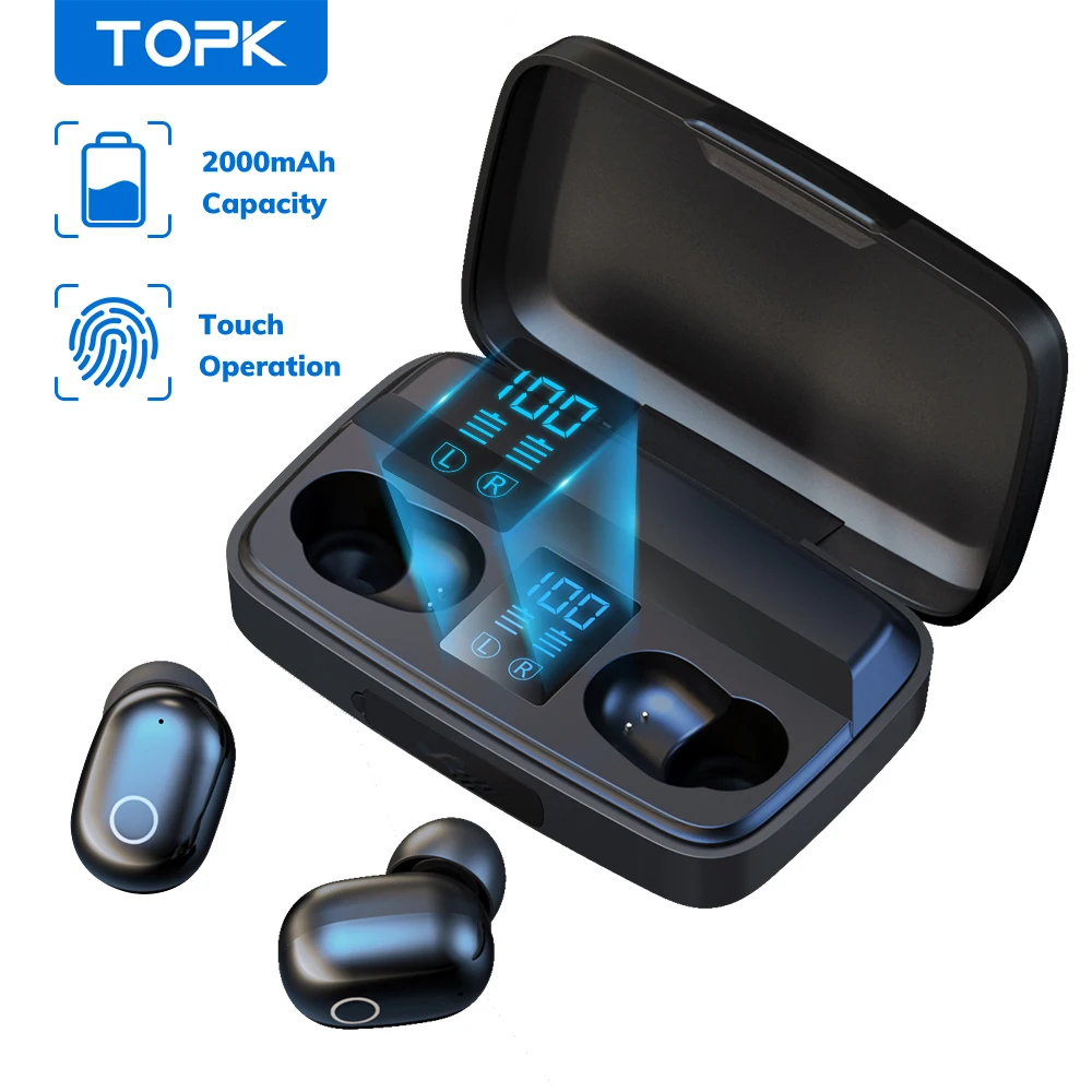 Беспроводные Bluetooth наушники TOPK T10 V5.0 с сенсорным управлением по отпечаткам