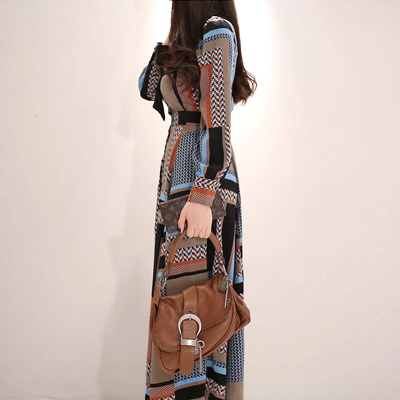 Женское винтажное длинное платье-рубашка элегантное весеннее платье макси с