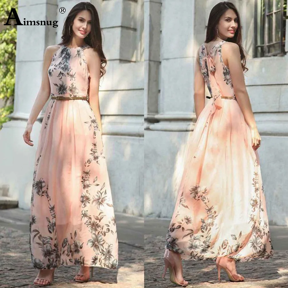 Летние платья Женское Платье макси с лямкой на шее повседневное праздвечерние