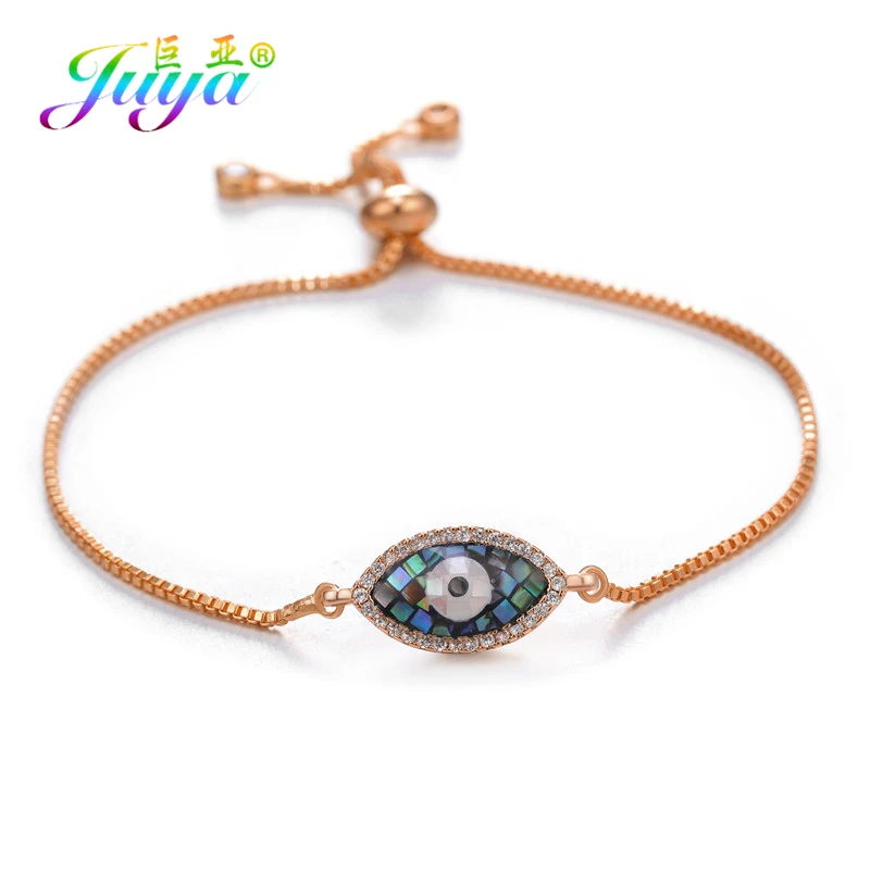Rose Gold Juya модные золотые/серебряные/розовое золото регулируемые цепочки Шарм ракушка Evil Eye браслеты для женщин греческий глаз хамса, амулет Фатимы браслеты поставки - Окраска металла: Rose Gold