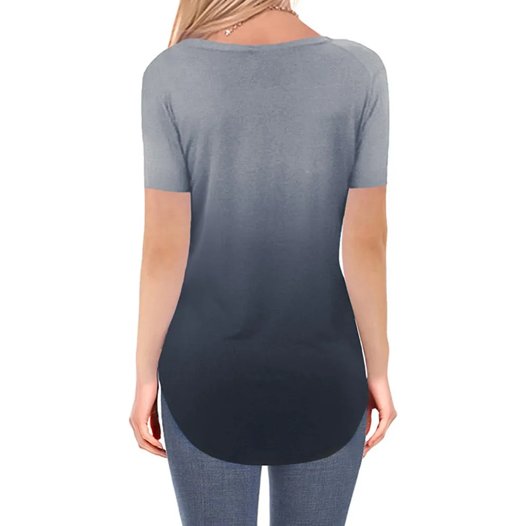 

2020 Summer Top T-shirt Womens Short Sleeve V-neck Gradient Colour Loose Casual Tee T-shirt Tops High Quality A73