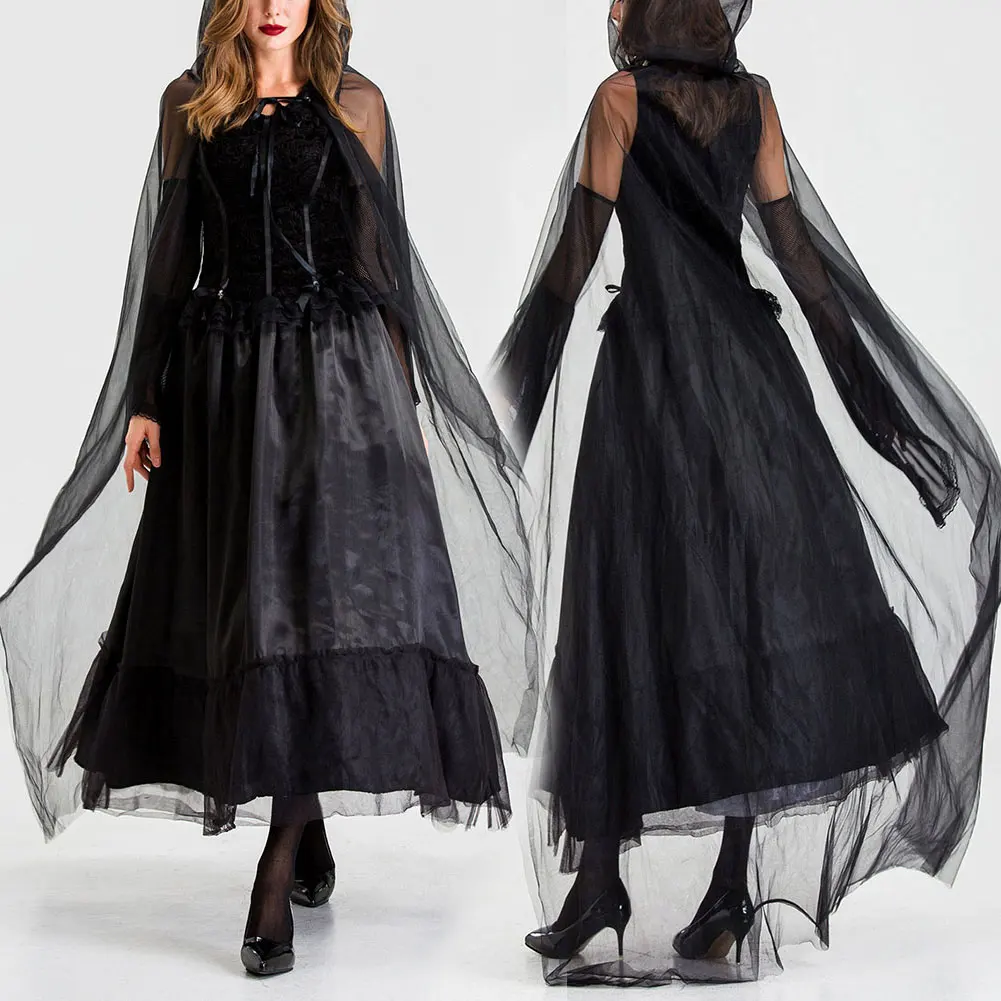 

Костюмы на Хэллоуин, Халат с капюшоном для взрослых женщин, плащ, костюм ведьмы, платье, вечерние костюмы на Хэллоуин, плащ на всю длину, аним...