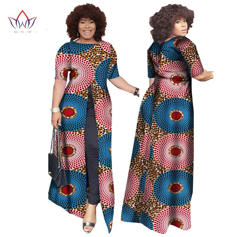 Африканский dashiki африканских платья повседневные Прямые сплит печати Африканский принт хлопок Одежда Сорочка африканского Femme brw WY852