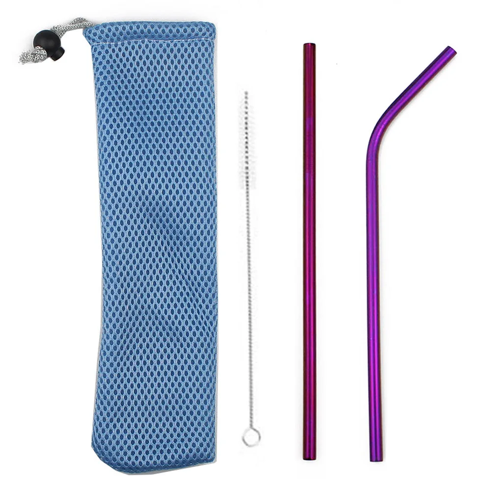 Purple Telescopic Metal Drinking Straw Collapsible Reusable Straw Portable Stainless Steel Straw with Case and Brush for Travel Outdoor - Цвет: Purple
