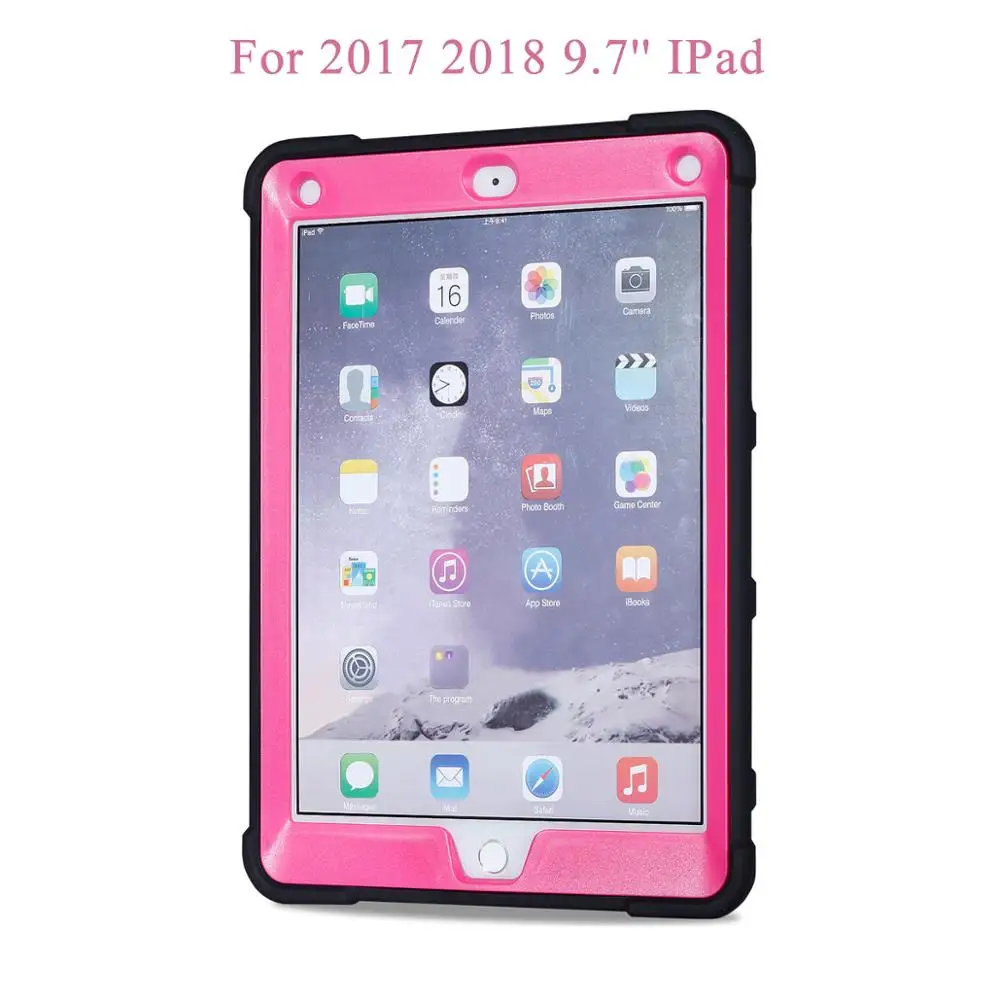 Black-Rose Бронированный Чехол для iPad 9,7 5-го 6-го поколения безопасный сверхпрочный силиконовый Жесткий Чехол для iPad 9,7 чехол для планшета - Цвет: Black-Rose