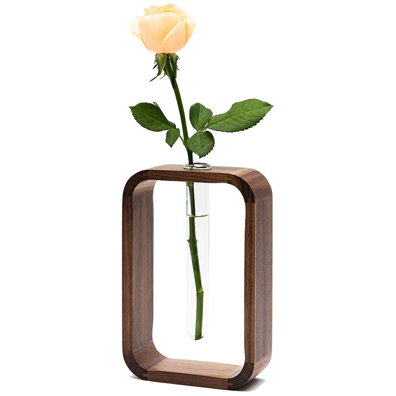 

Propagation Glass Vase Planter Test Tube Vase Hydroponics Plants Flower Pots with Wooden Stand Flower Decorative