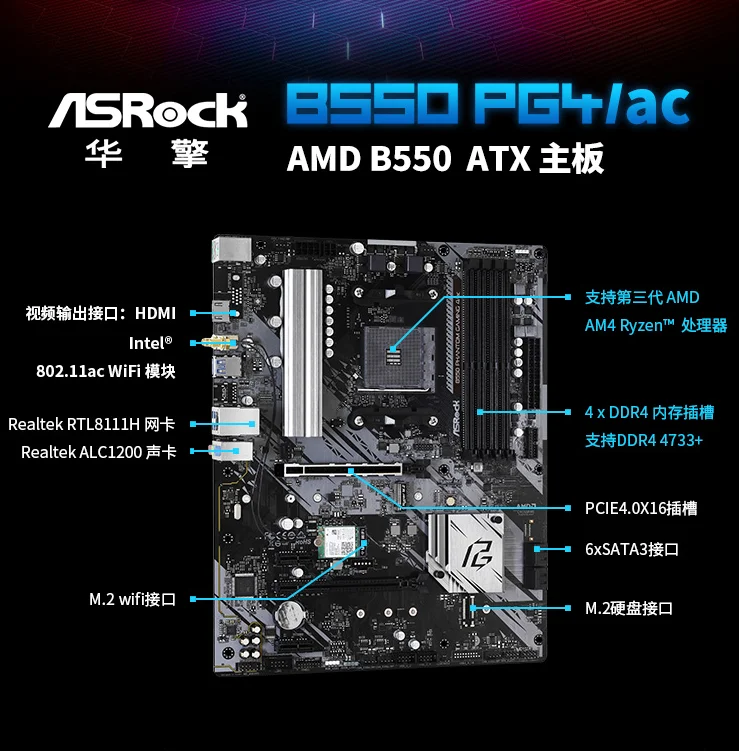 

ASRock B550 Phantom Gaming 4/ac motherboard +R53600/3600X/3600XT R73700X CPU set