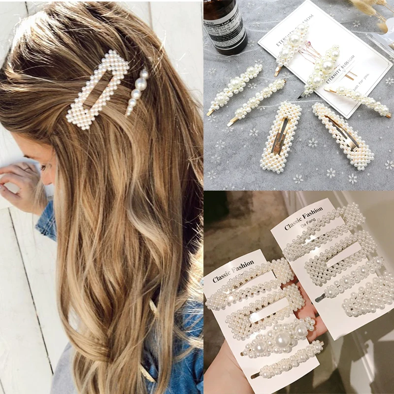 

1 Set Solid Pearl Hair Clips for Women Hair Barrette Fashion Hairpins Snap Barrettes Trendy Handmade Hair Styling Accessories