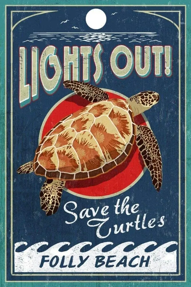 

SIGNCHAT Folly Beach South Carolina Sea Turtle Vintage Sign Metal Poster Wall Art Decor Tin Sign 8X12 Inches