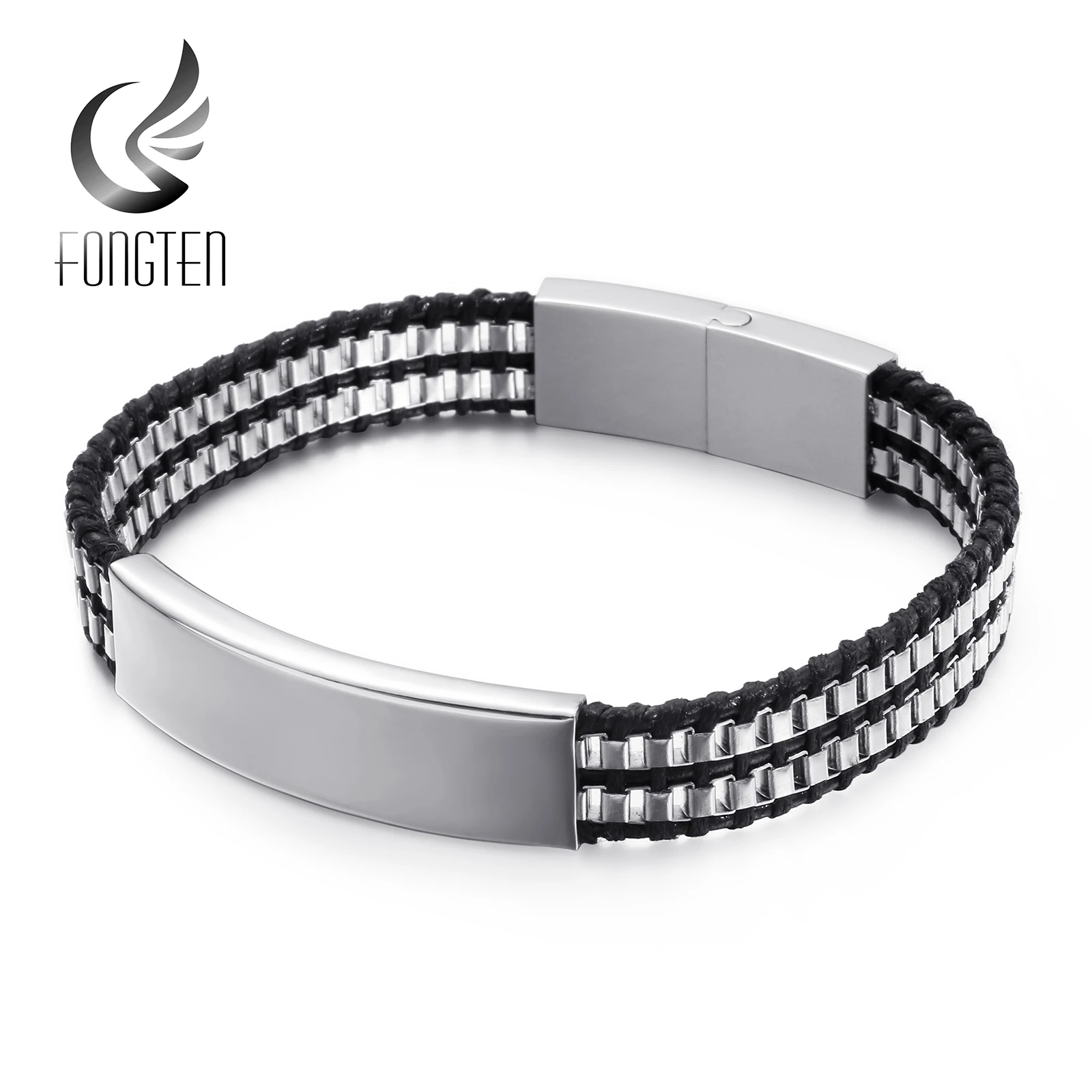 Fongten мужской Шарм Плетеный Браслет цепочка из нержавеющей стали черные винтажные