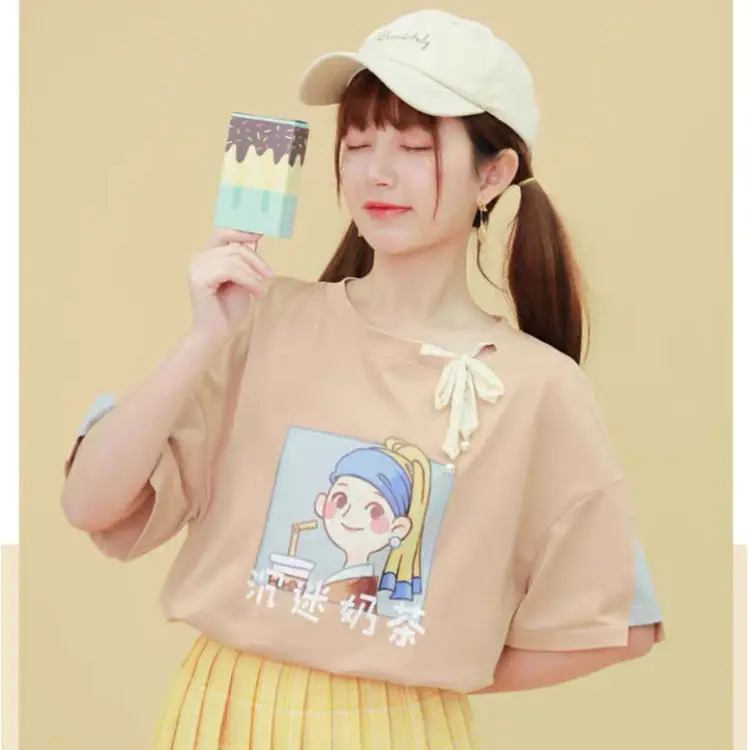 

Harajuku Character Graphic Tees Shirt Women Summer Short Sleeve O-neck Basic T-shirt Tops Korean Young Style t shirt Schoolgirl