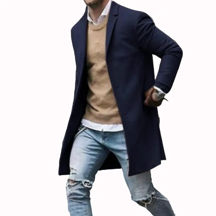 

Cross-border 2021 European and American men autumn and winter new solid color medium and long coat men's coat