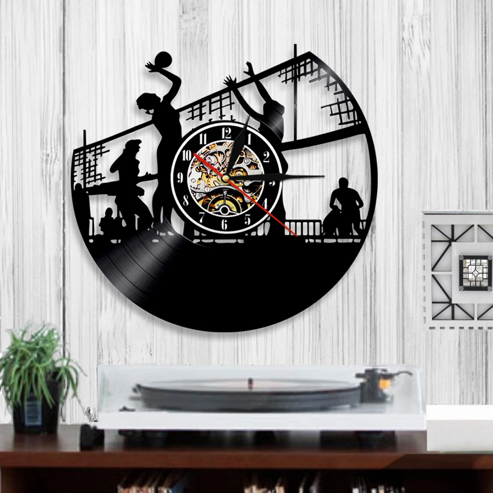 Настенные часы для волейбола настенные с виниловой пластиной пляжного и игроков