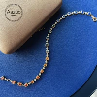 aazuo 18k pure solid yellow gold natrual sapphire real diamond classic square bracelet for woman upscale trendy engagement party