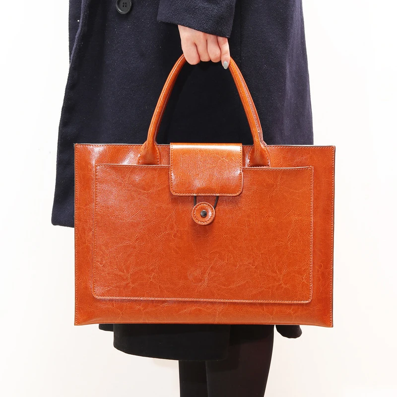 Laptop Bags Lady Split Leather Computer Bag Business Bags Book Briefcase 14 Inch Laptop Document Bag Ipad Handbag Storage Purses