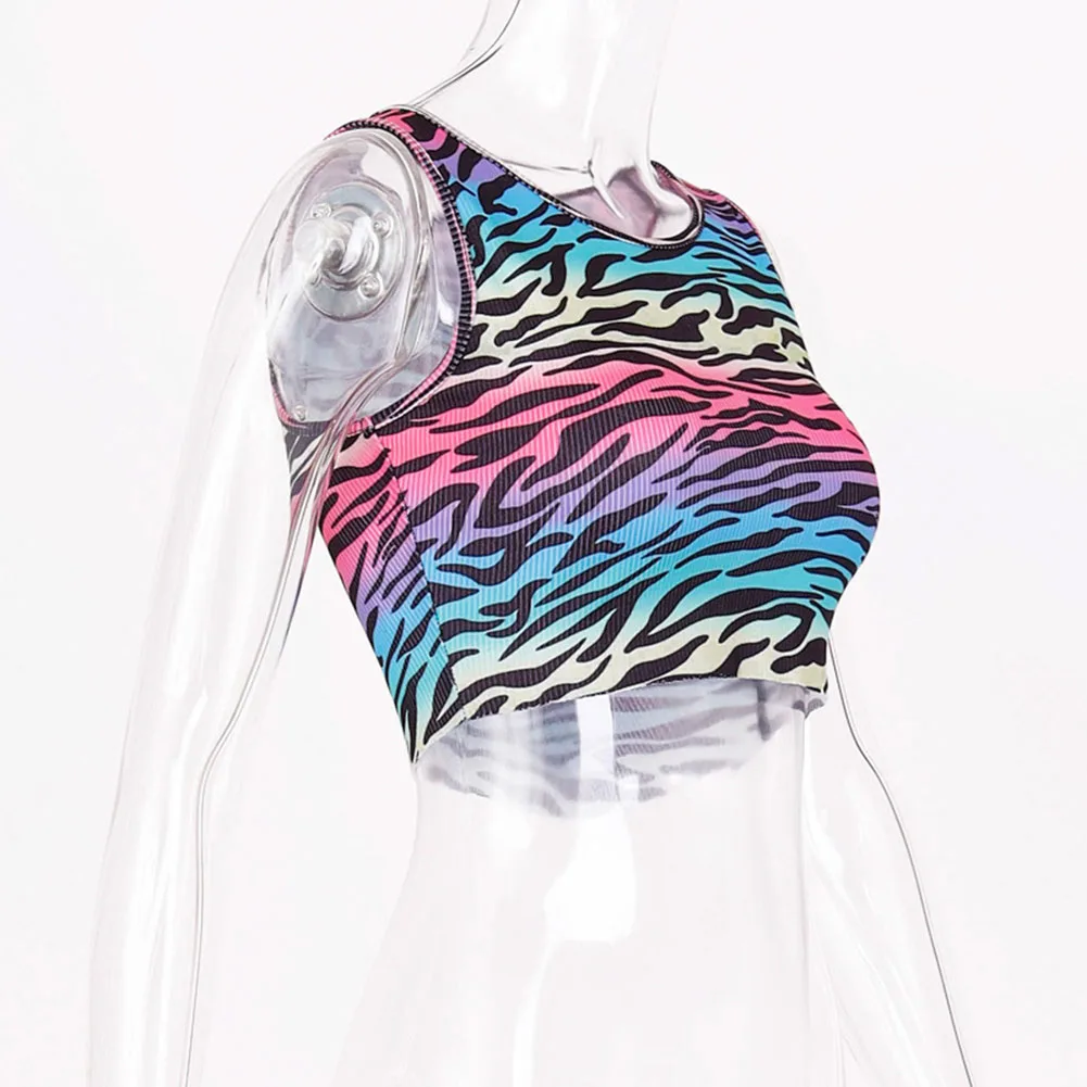 Майка без рукавов в стиле панк с принтом Зебра для девочек летний ребристый