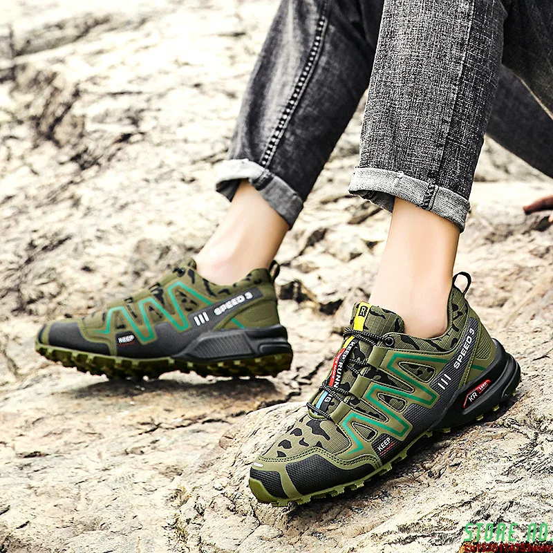 

Luxury Brand Green Camouflage Waterproof Shoes Men Non-slip Hiking Shoes Lace Up Camping Light Men Trekking Shoes zapatos hombre