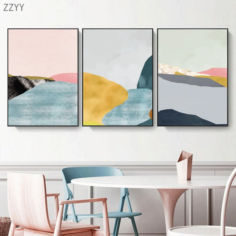 Скандинавские абстрактные горы и реки светло-розовые синие геометрические узоры декоративные панкинги Печать на холсте домашний декор плакат Скандинавские абстрактные горы и реки светло-розовые синие геометрические узоры декоративные панкинги Печать на холсте домашний декор плакат