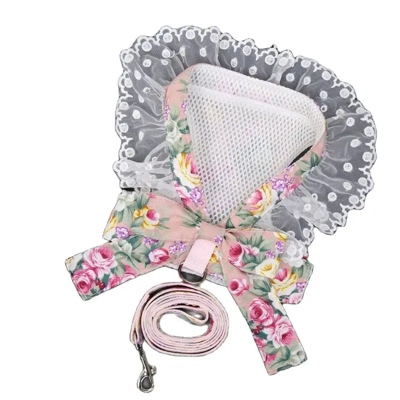 

Pet Leash and Collar Cute Lace Breathable and Comfortable Harness for Dog Cat Bow Vest Leash Reflective Breakaway Dog Cat Leash