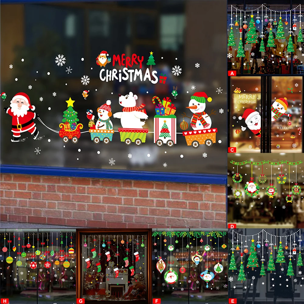 

Christmas Wall Stickers Adhesive Window Decals Santa Xmas Festival Home Decor