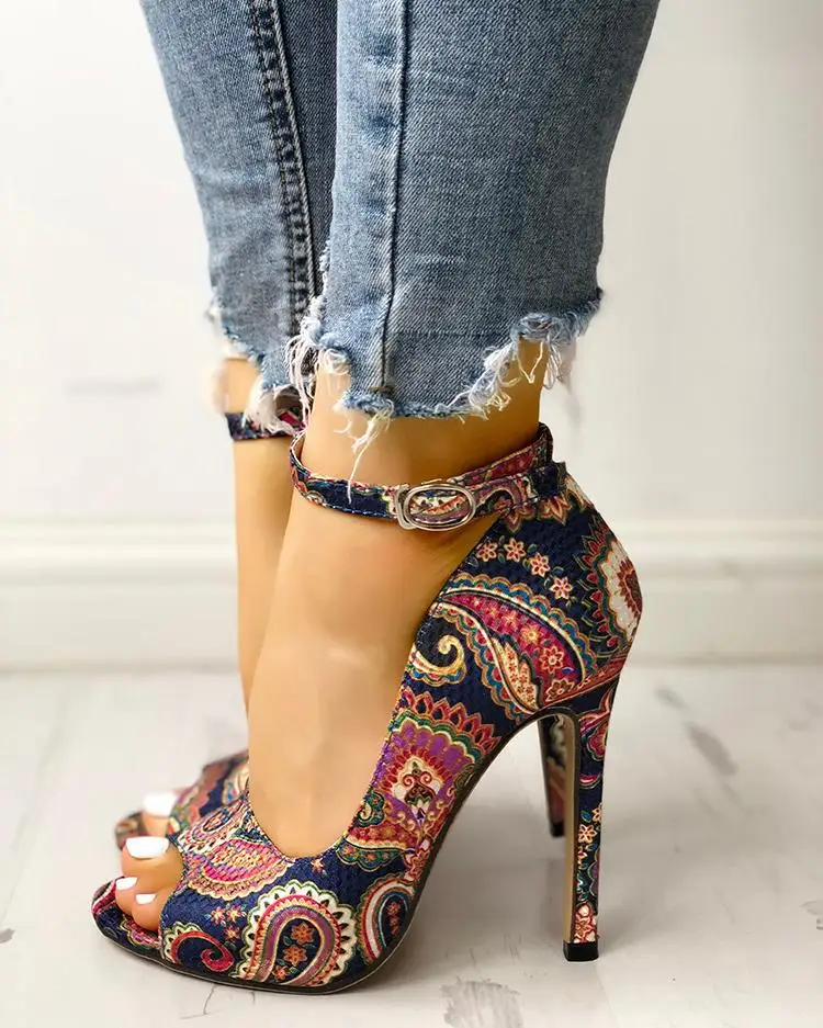 

Classic new Woman printing Sandals High Heels Pumps Sandals Fashion Summer Sexy Ladies Increased Stiletto Super Peep Toe Sandals