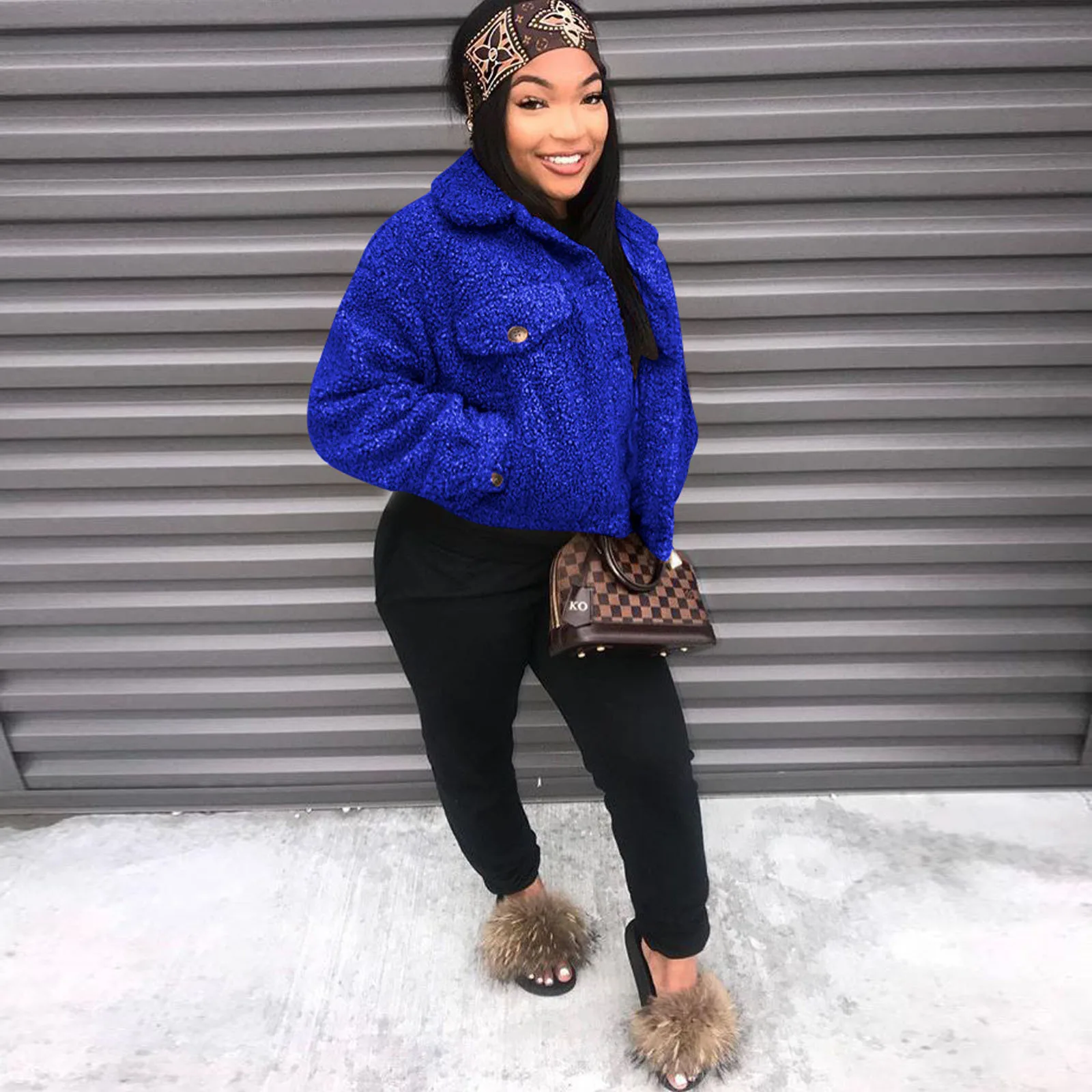 

2020 women's fashion solid color Plush jacket version Jacket Top