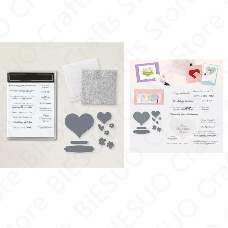 

LOVE & HAPPINESS Pattern Metal Cutting Dies and Clear Stamps For Diary Decoration Making Greeting Card Scrapbooking New Arrived