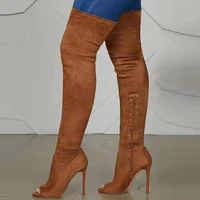 on sale peep toe high heel ladys thigh high long boots 2021 autumn stretch fabric sexy over knee boots plus size 43