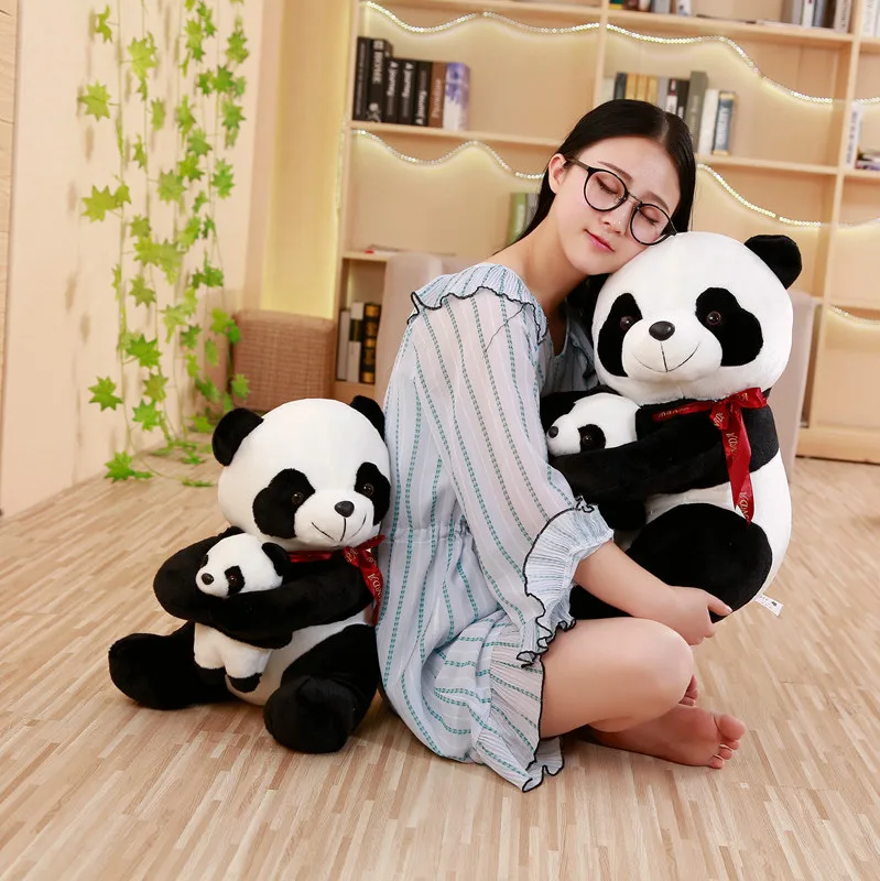 

Ribbon father and son panda doll plush toy national treasure panda doll comfort doll children's birthday gift