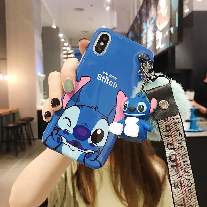 3D мультфильм маленький Стич волосы мяч шнур силиконовый чехол для iPhone 7 8 X XR XS MAX 6 plus samsung Galaxy S10 S9 S8 Note 9 чехол - Цвет: L