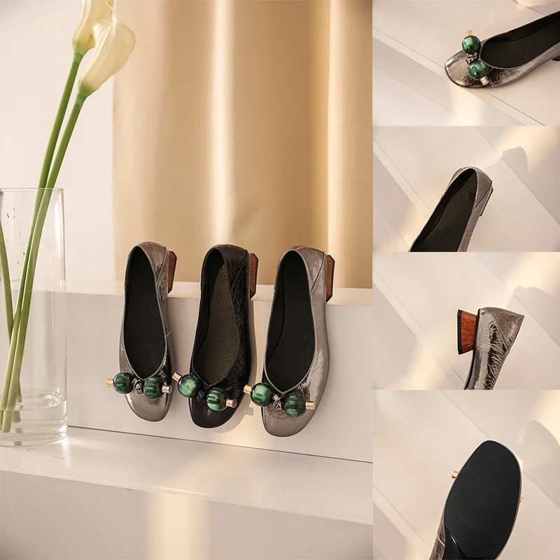 

GUIDIBASICGenuine Leather Shoes For Women Heel Low Heel Women's Small Square Head Fang With Mary Jane Shoes D10-JH02739