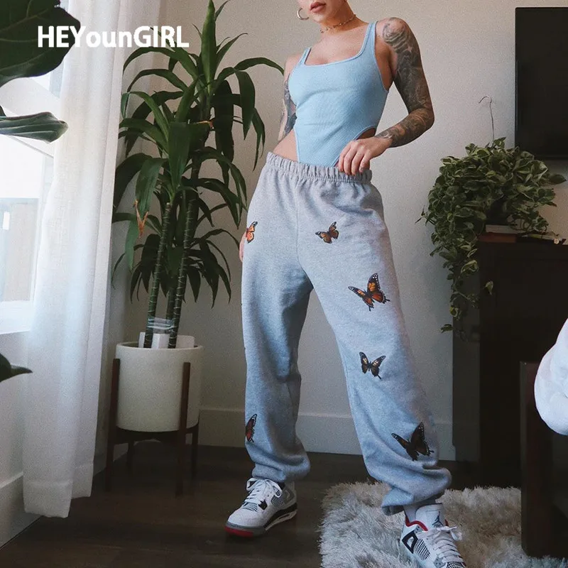 Шаровары HEYounGIRL с принтом бабочки эластичные штаны высокой талией Капри