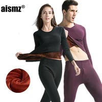 aismz thermal underwear sets for men winter thermo underwear long johns winter men women velvet thick thermal clothing solid