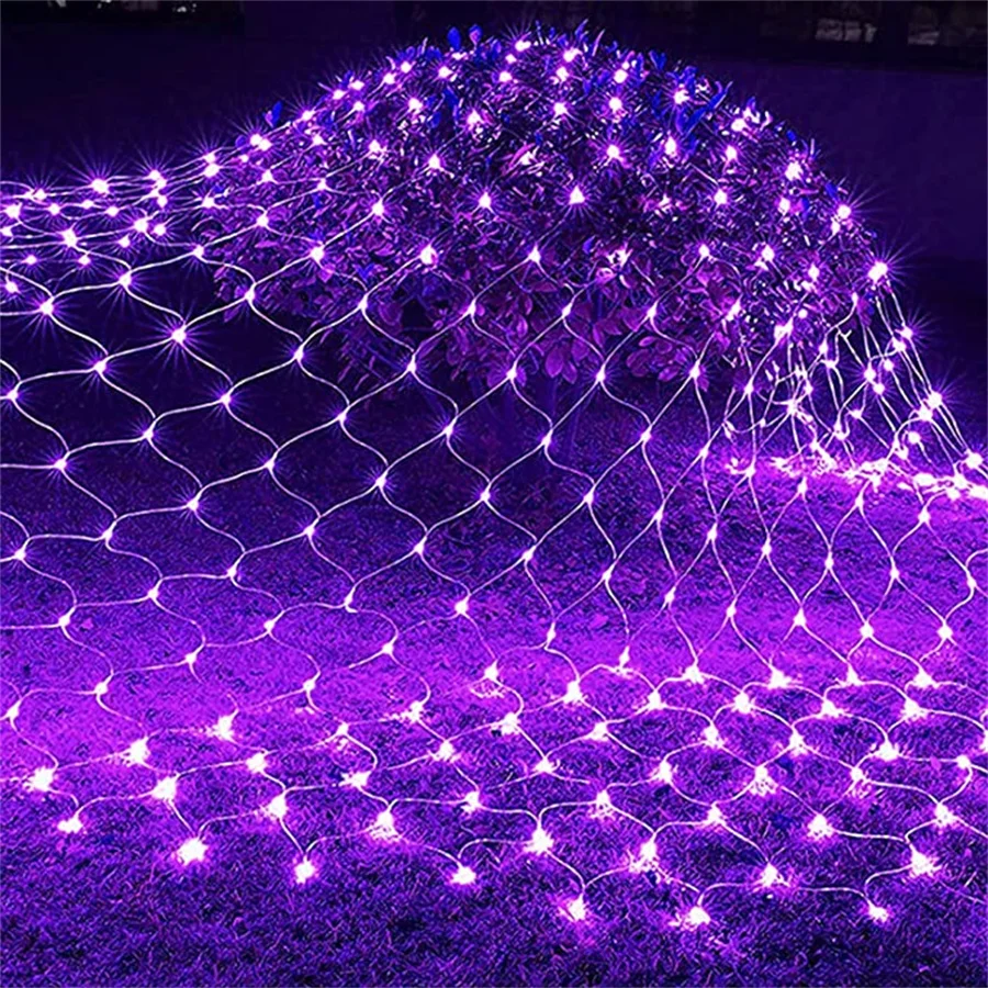 

Purple Halloween Net Lights 3x2M 6x4M Outdoor Pink Purple Mesh Netting Light 8 Modes Bush Lights for Trees Garden Holiday Decor