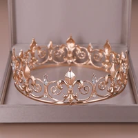 ailibride gold round crown king queen wedding tiara bride headpiece men party crystal hair jewelry wedding hair accessories