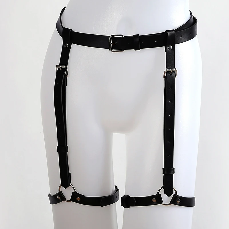

PU Leather Harness Women 2 Piece Sexy Adjustment Garter Belt Erotic Gothic Leg Stocking Belt Bondage Lingerie