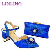 2021 fashion italian design ladies shoes with matching bags african nigerian women wedding shoes and bag set in blue color
