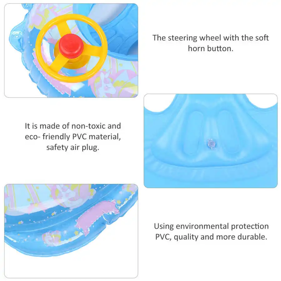 Thickened Summer Children Inflatable Pool Ring Lap Swim Seat Float Boat Baby Boys Toys Blue Flying Horse Wheel Horn | Спорт и